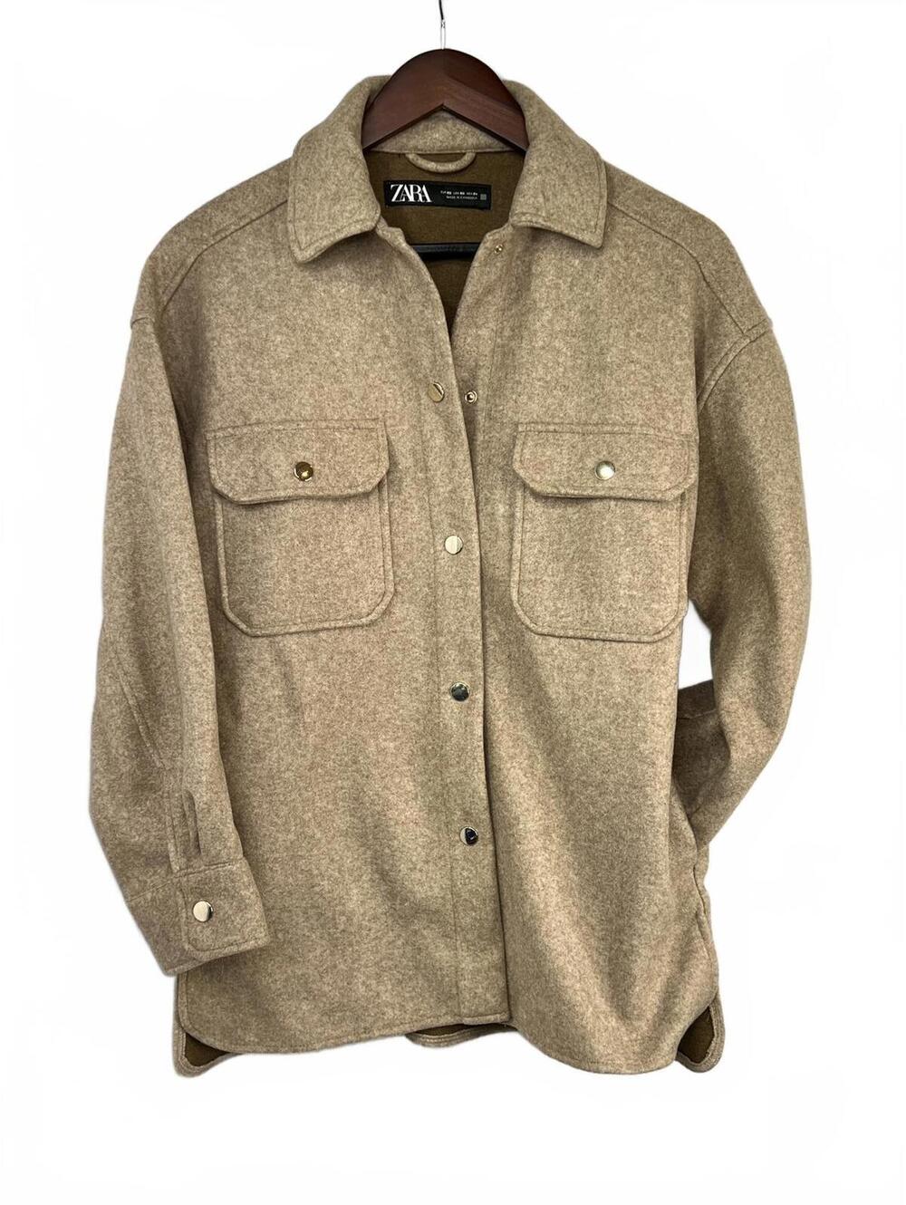 Zara Women Size XS Over-sized Soft Knit Tan Shirt Jacket Shacket